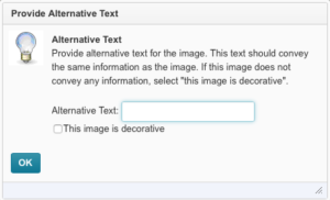Alt Text field pop up in TCU Online