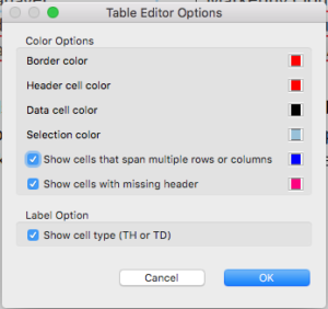 Table Editor Options Acrobat